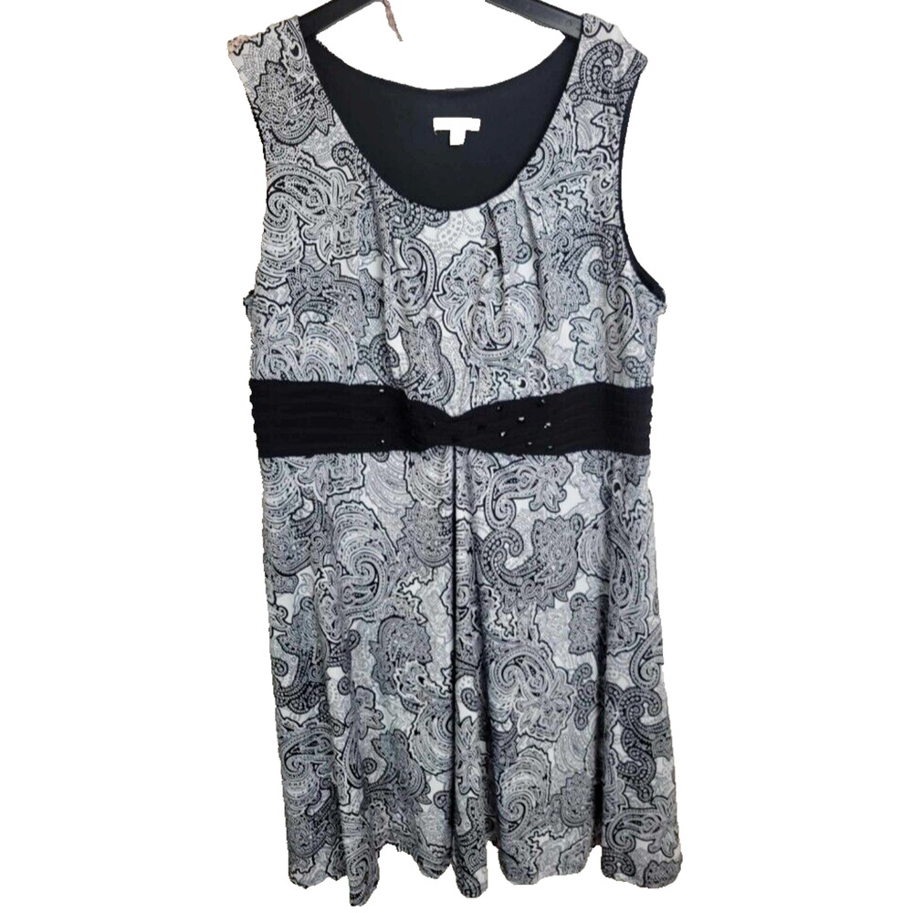 CJ Banks Y2K Preppy Grunge Gray Paisley Rhinestone Sleeveless Midi Dress Size 24